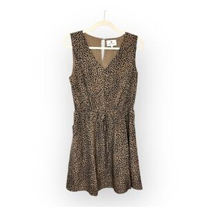 Leopard Print Fit & Flare Dress Tan Black Sleeveless Chic Animal Print Style M